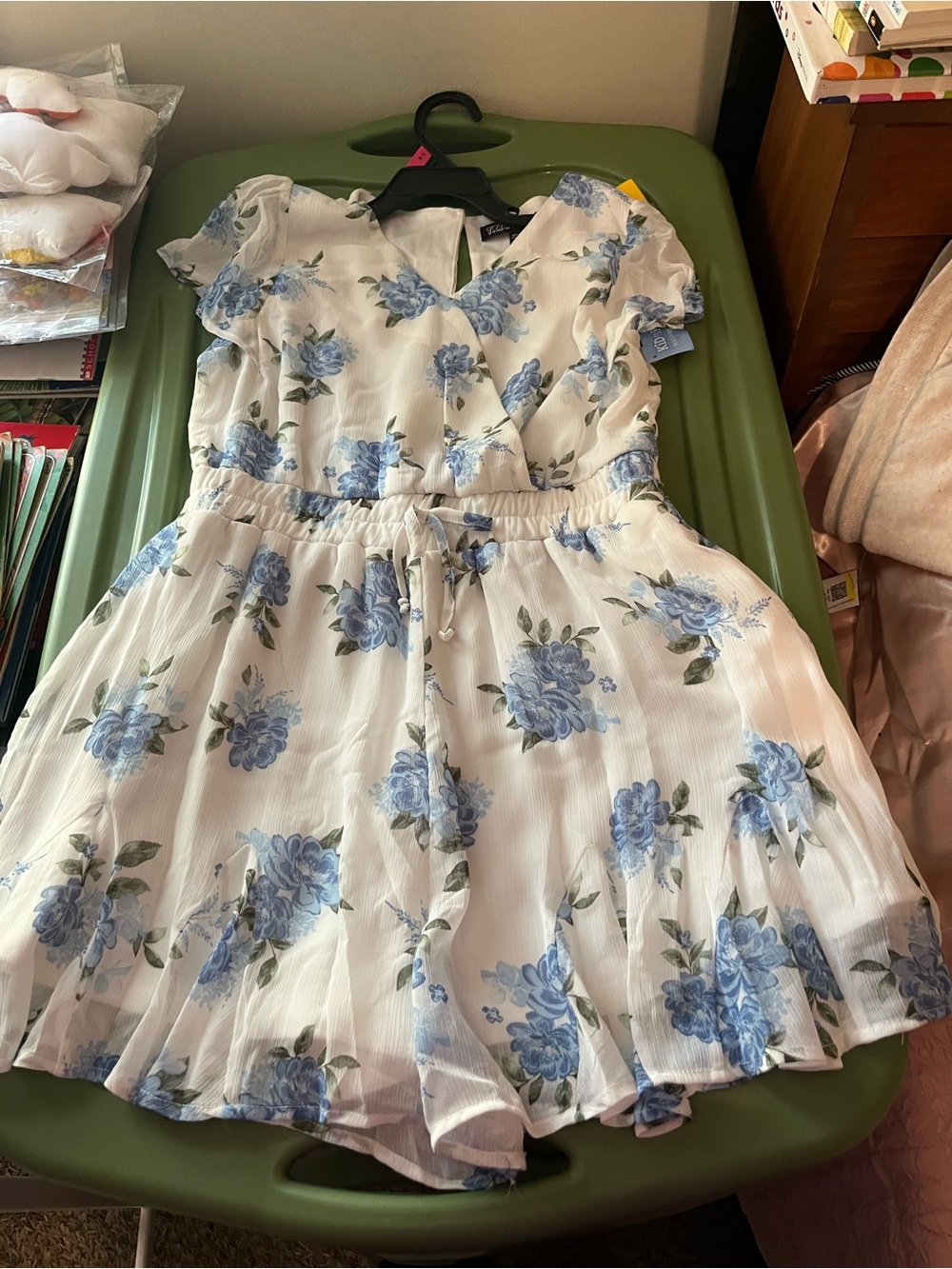 Girls Trixxi White Dress with Blue Floral Print
